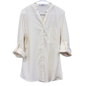 Elizabeth & Clarke The Taylor Blouse Womens 8 Ivory‎ Button Down Roll Tab Sleeve